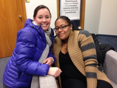 Mentee Brittney with Mentor Megan, catching up in the SLM office