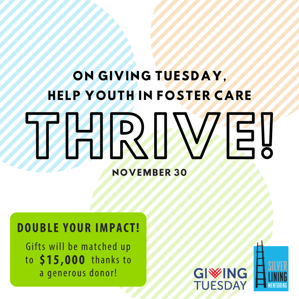 On Giving Tuesday, help youth in foster care THRIVE! Double your impact! Gifts will be matched up to $15,000 thanks to a generous donor.