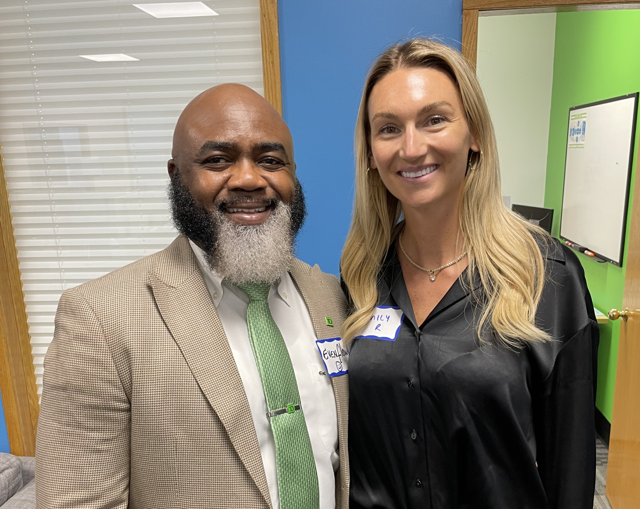 Big thanks to our volunteers, Evenold Guillomaitre of TD Bank and Emily Richard of JP Morgan.